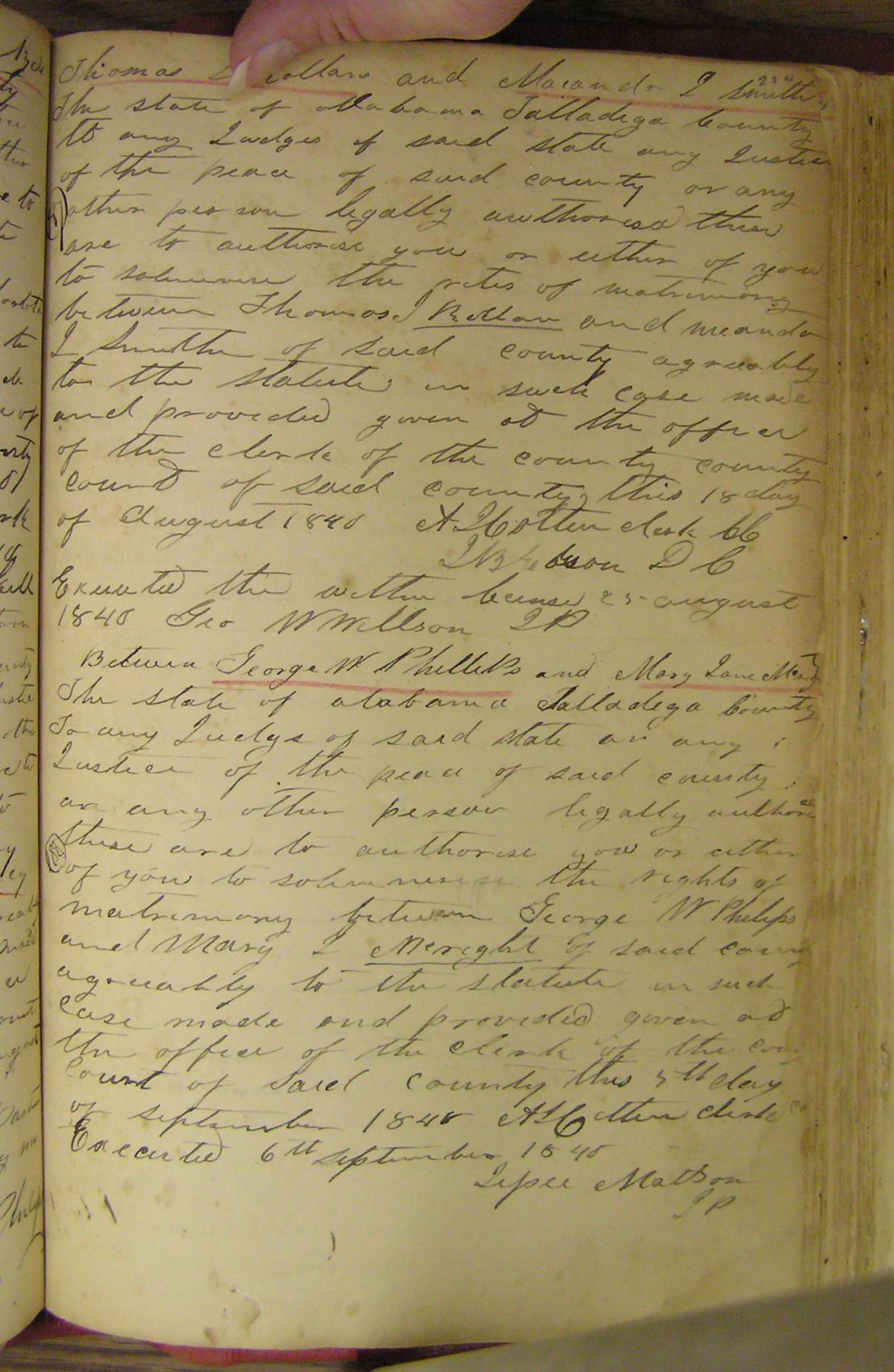 Talladega Co, AL marriage book image