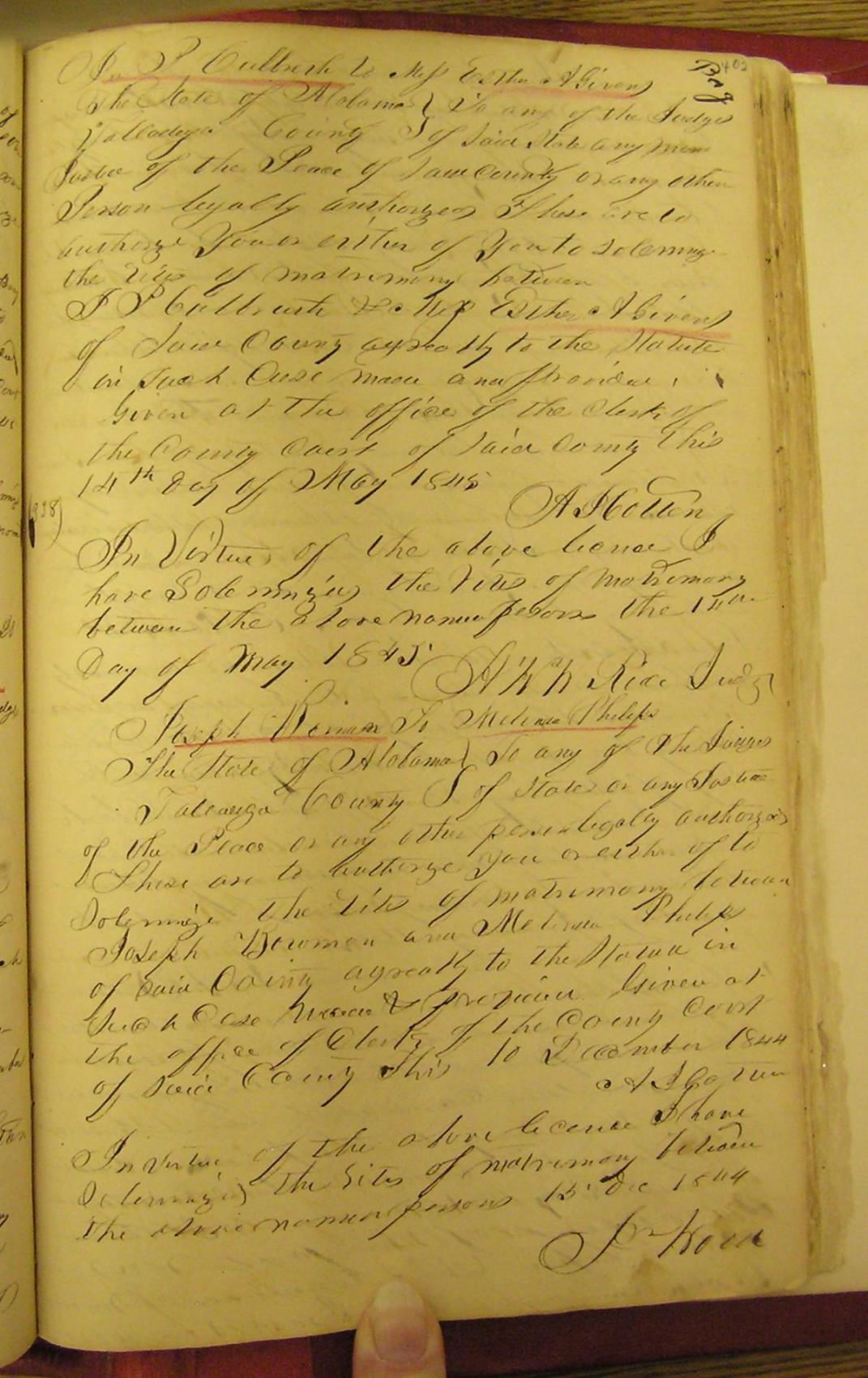 Talladega Co, AL marriage book image