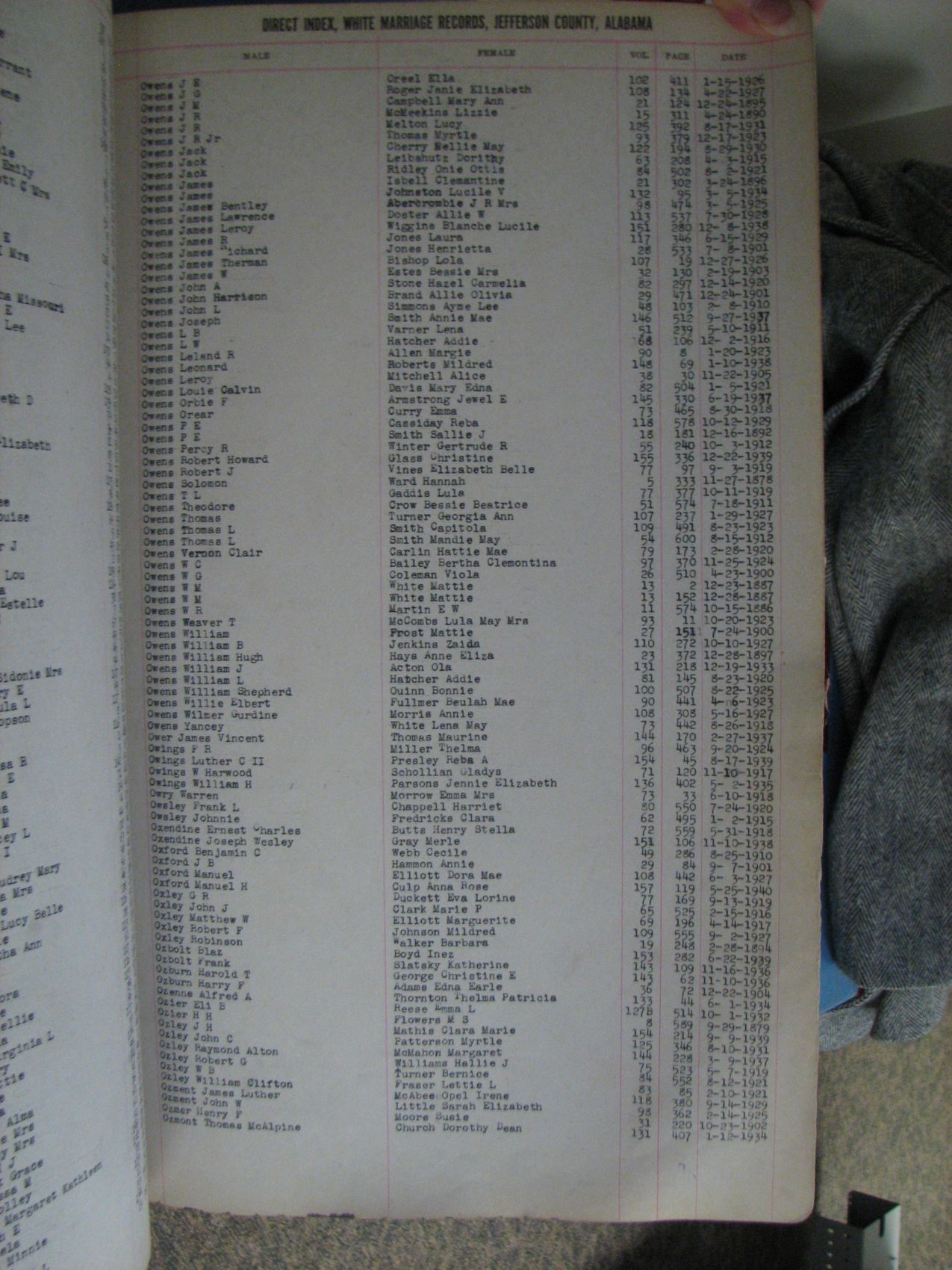 marriage record index page