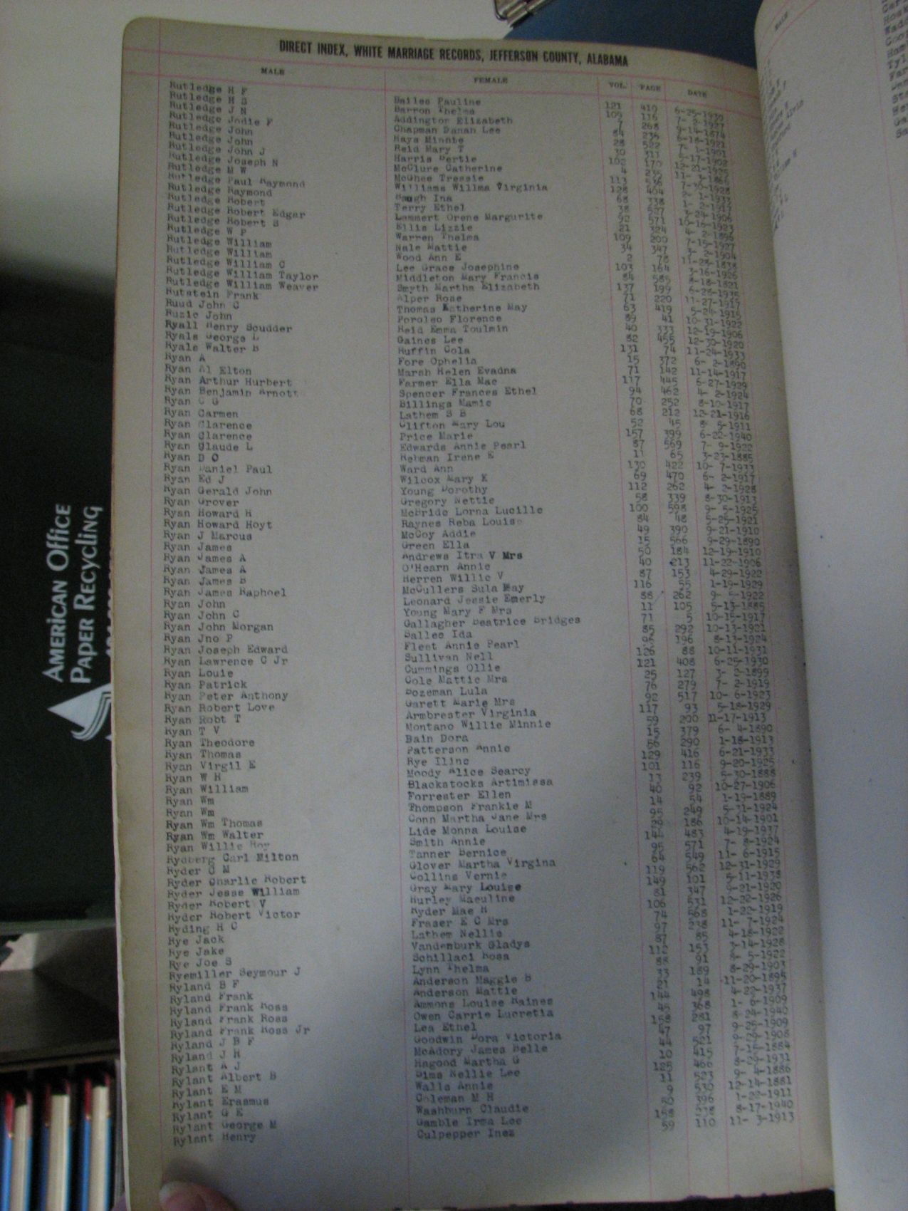 marriage record index page