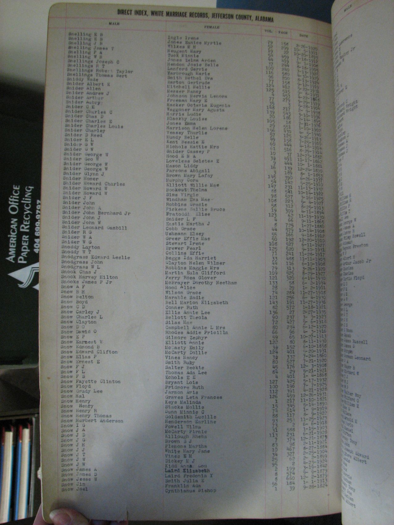 marriage record index page