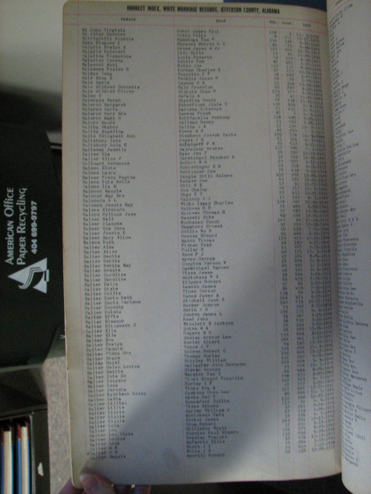 marriage record index page