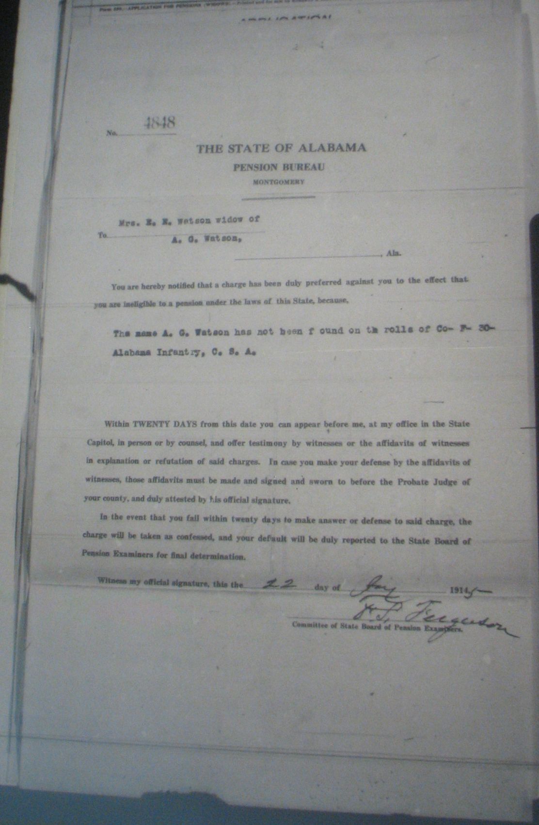 A G Watson pension application