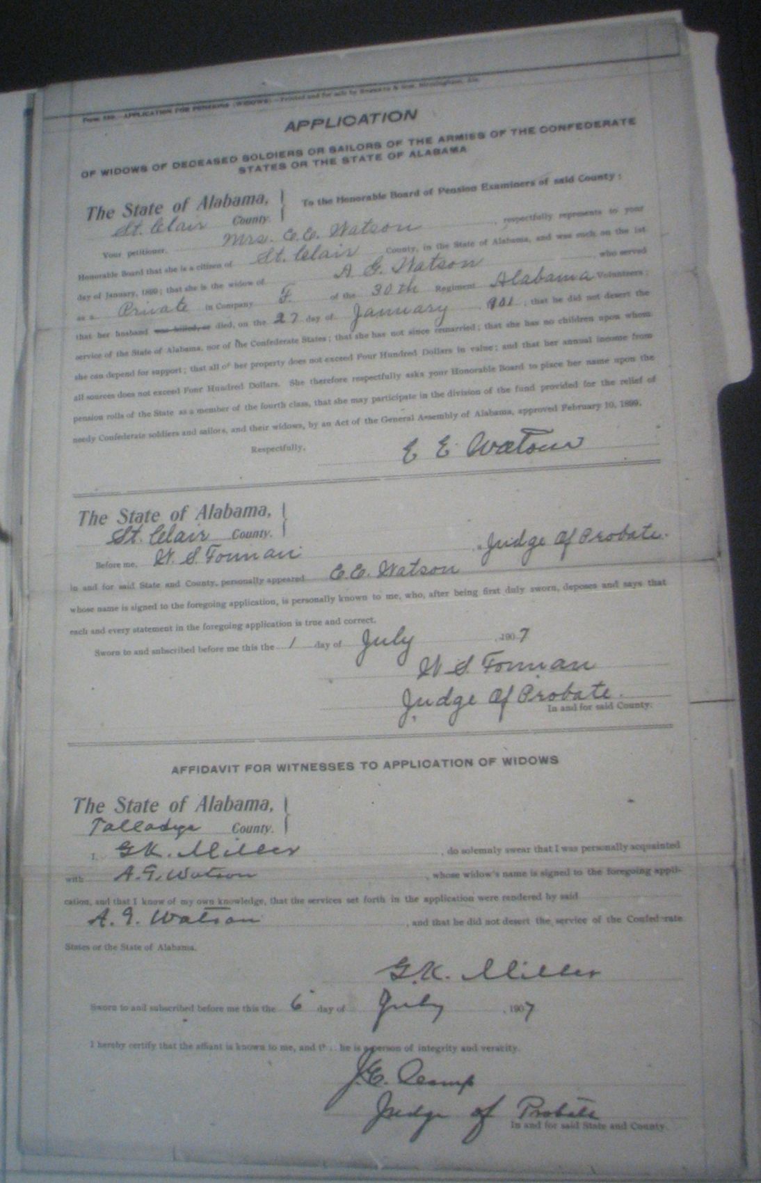 A G Watson pension application