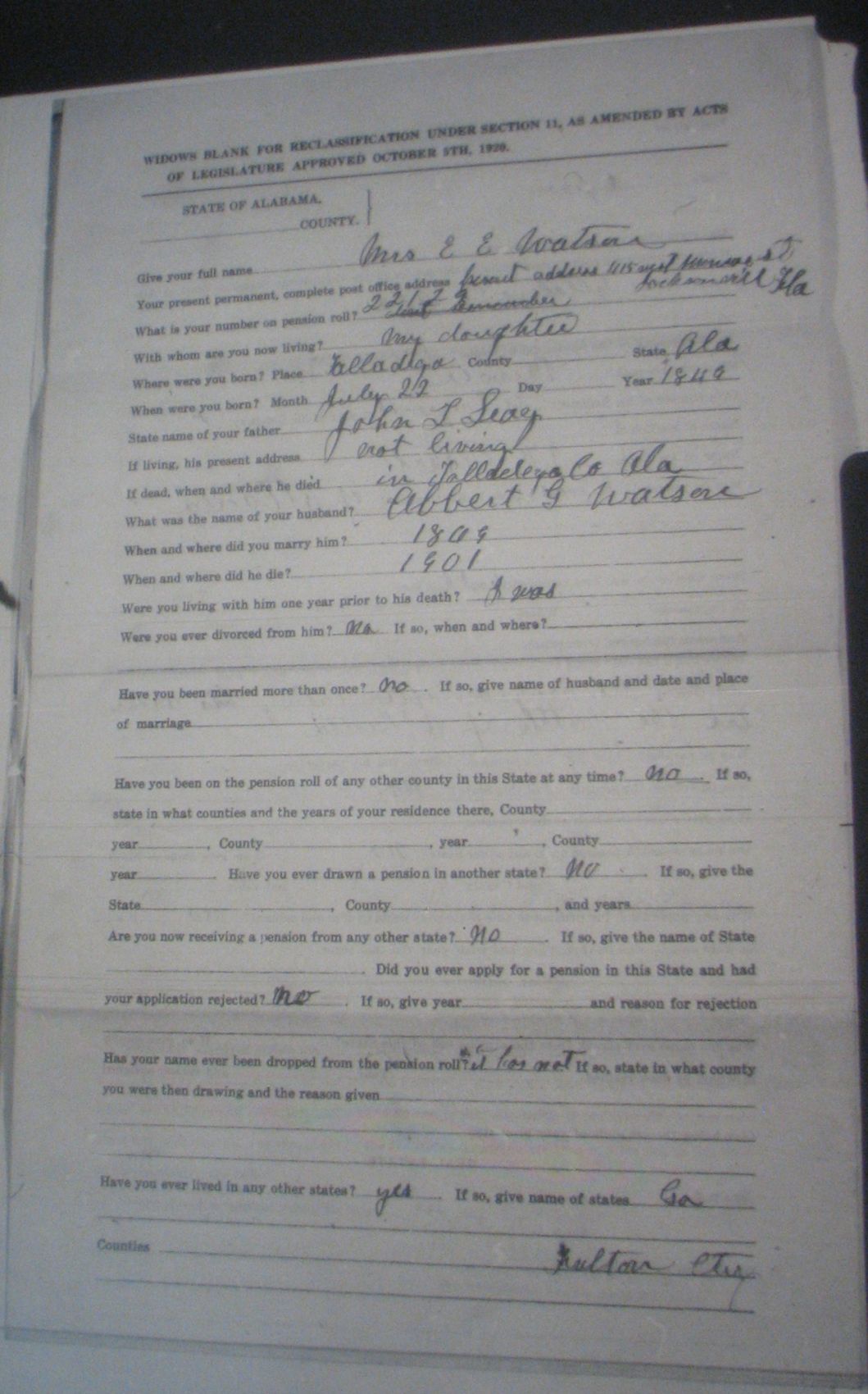 A G Watson pension application