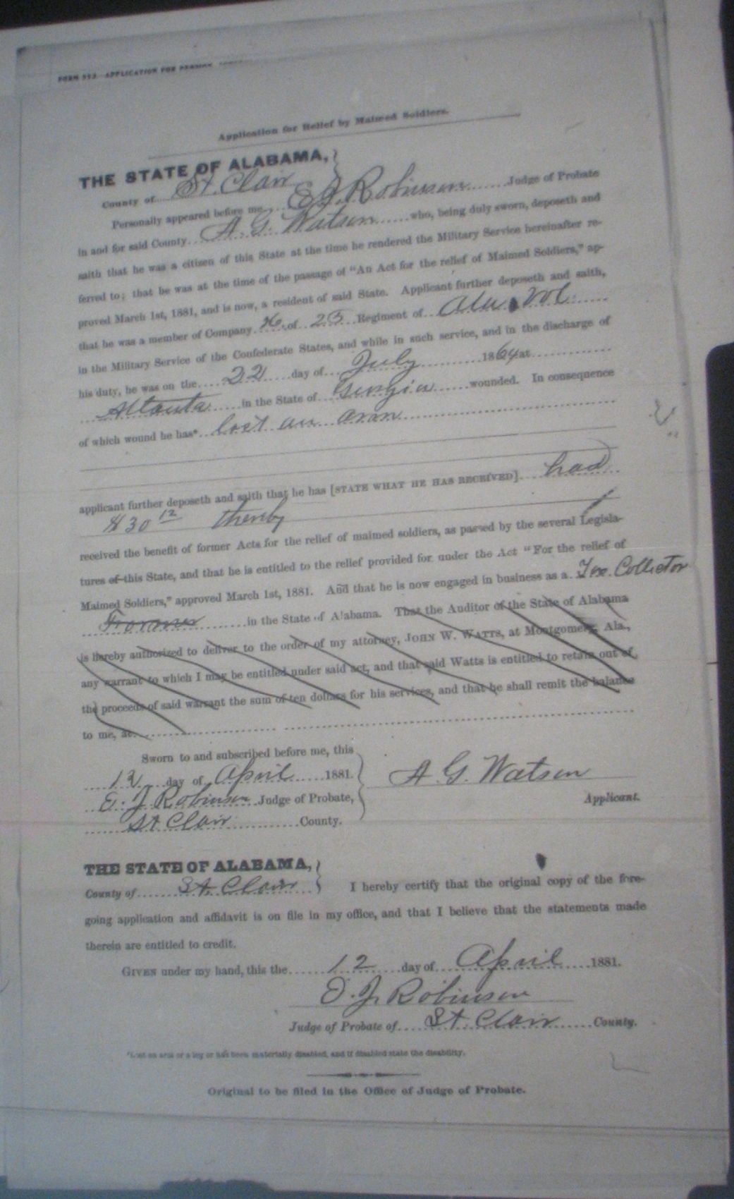 A G Watson pension application