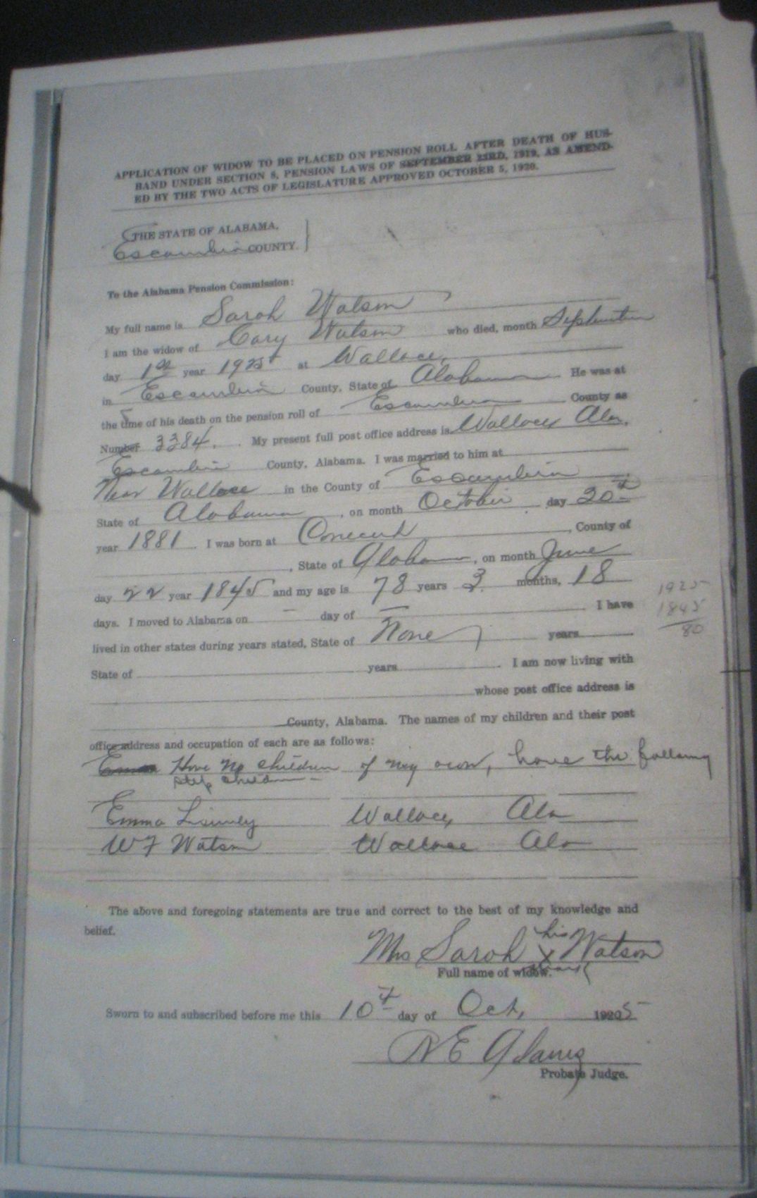 Cary Watson pension application