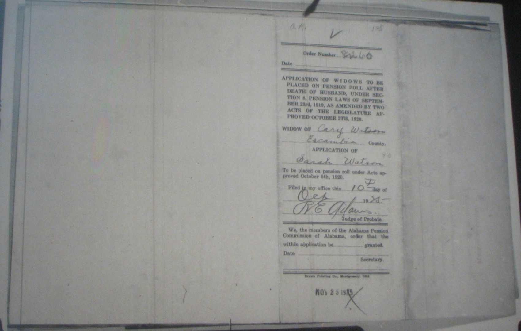 Cary Watson pension application