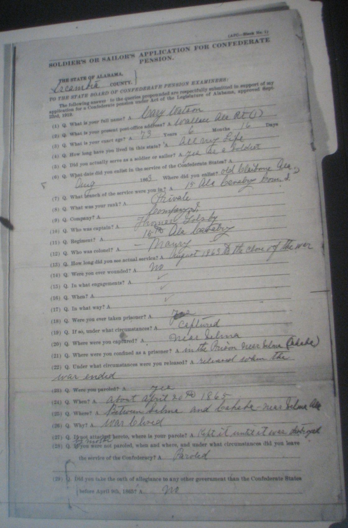 Cary Watson pension application