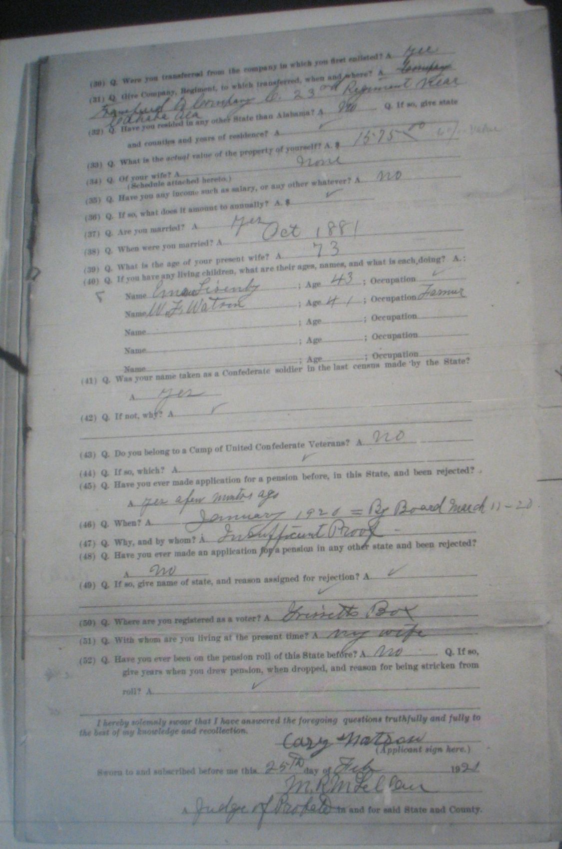 Cary Watson pension application