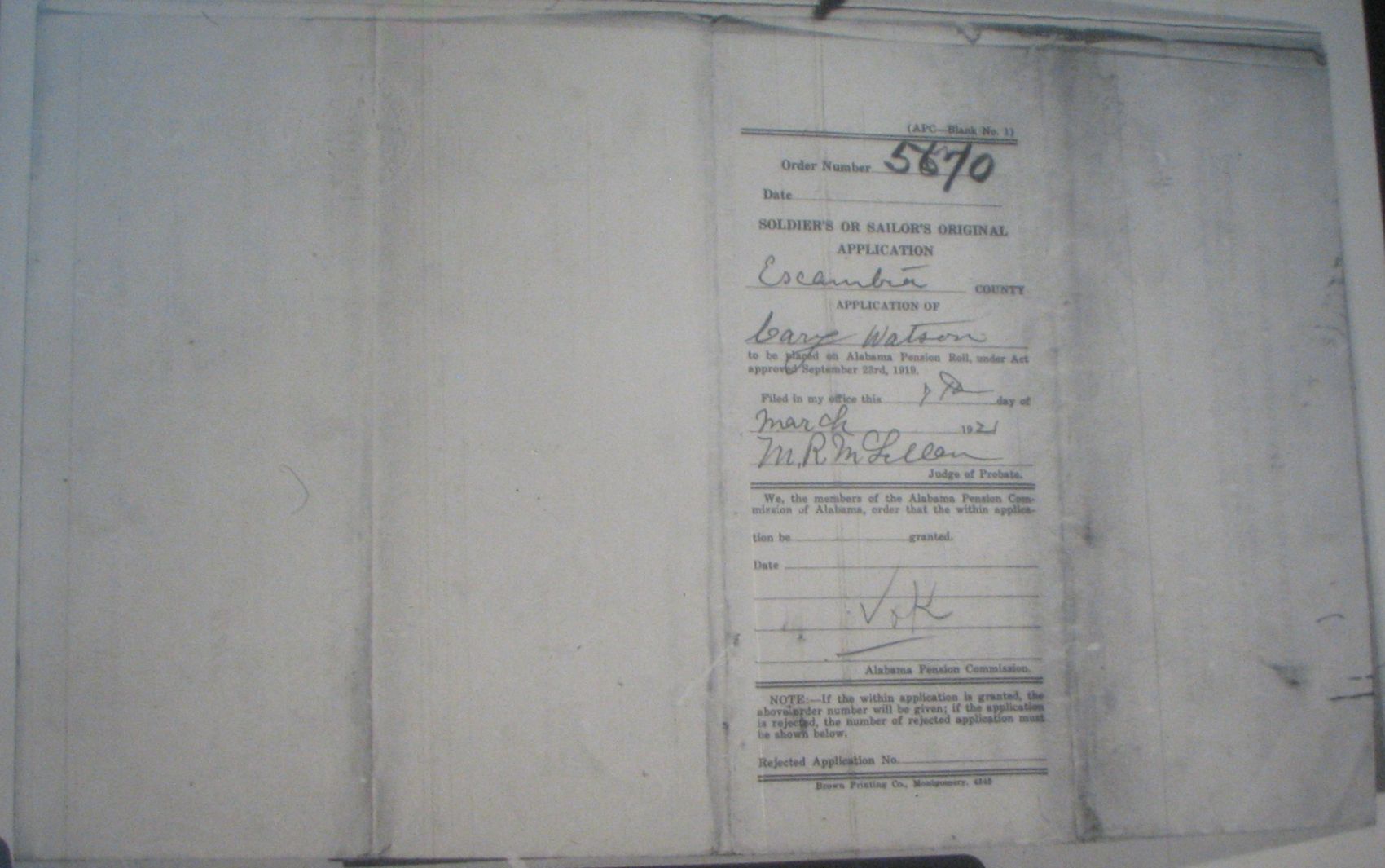 Cary Watson pension application