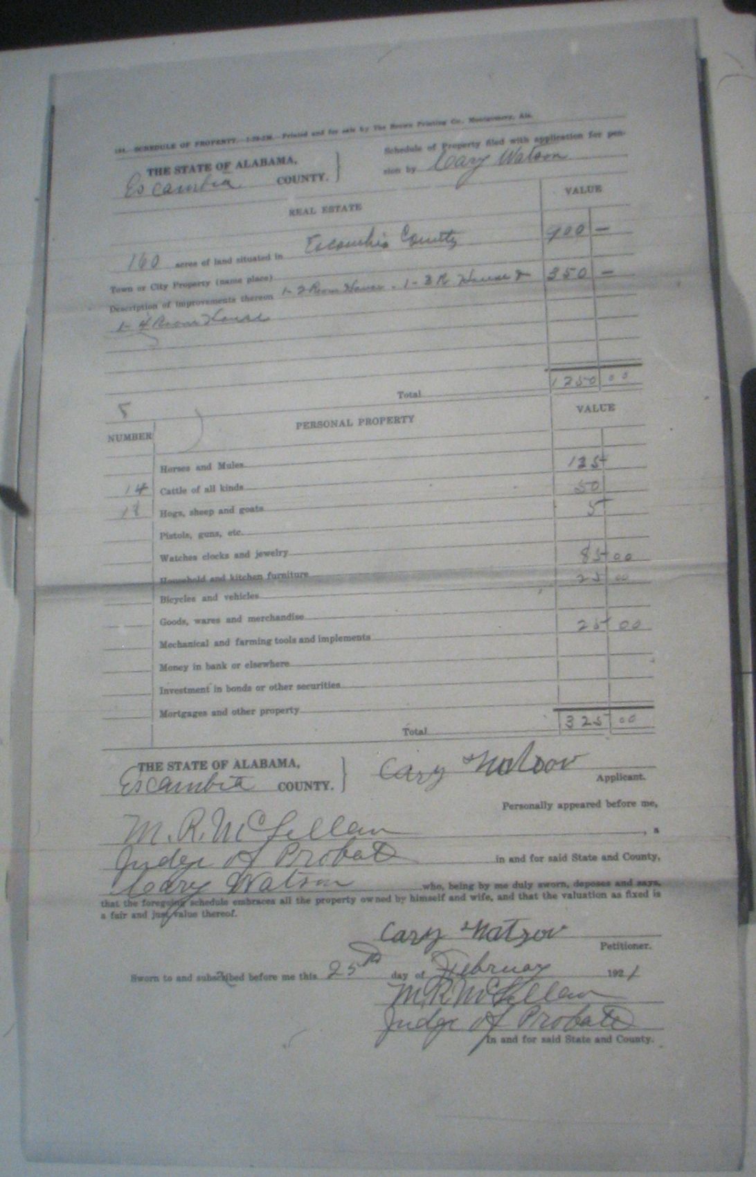 Cary Watson pension application