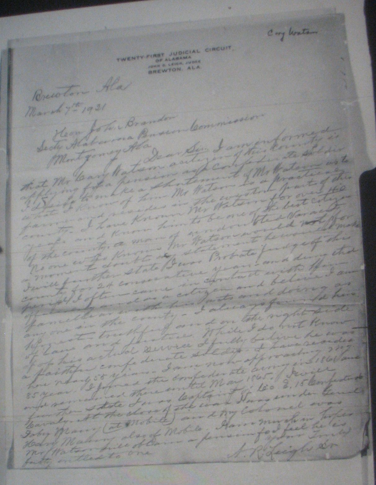 Cary Watson pension application