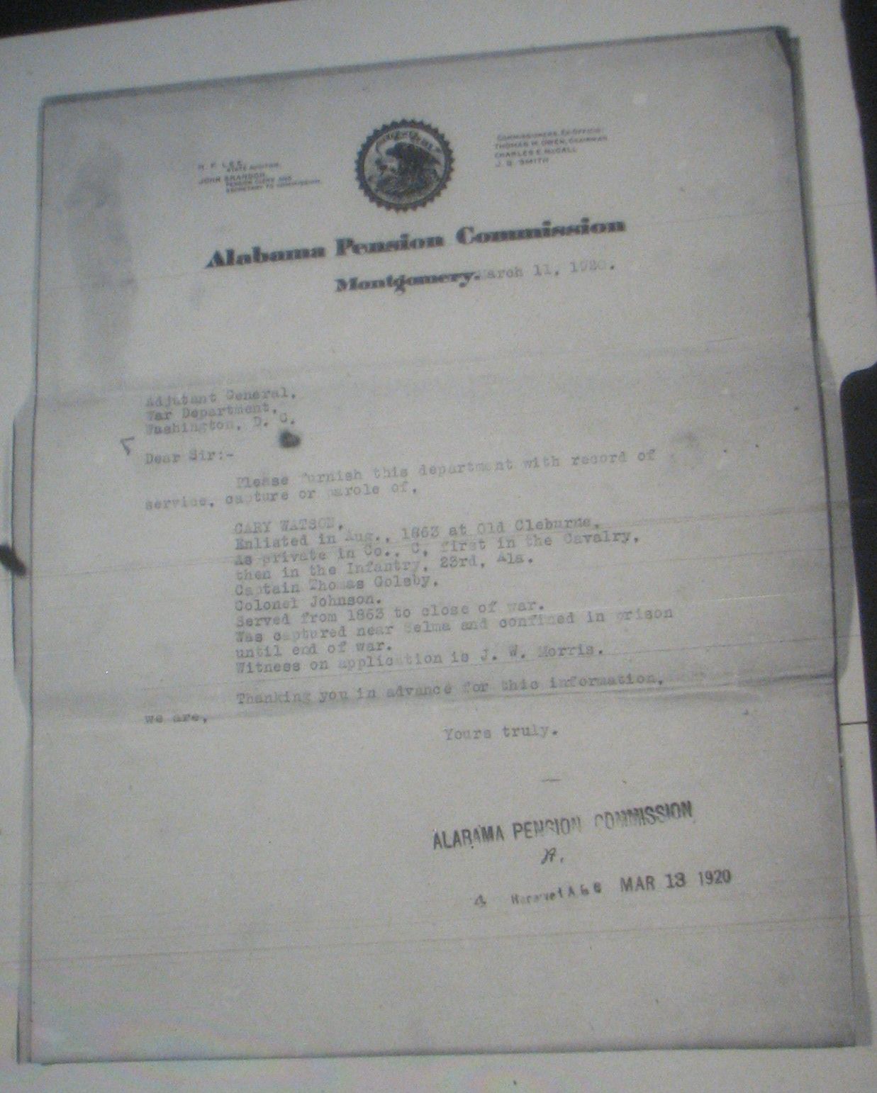 Cary Watson pension application