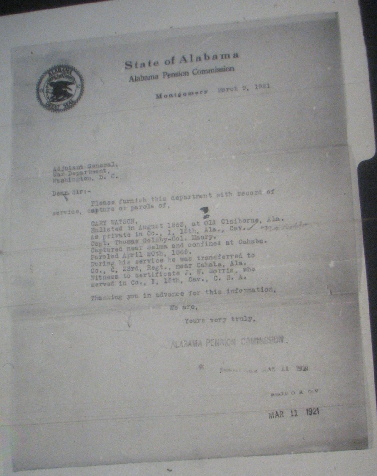 Cary Watson pension application