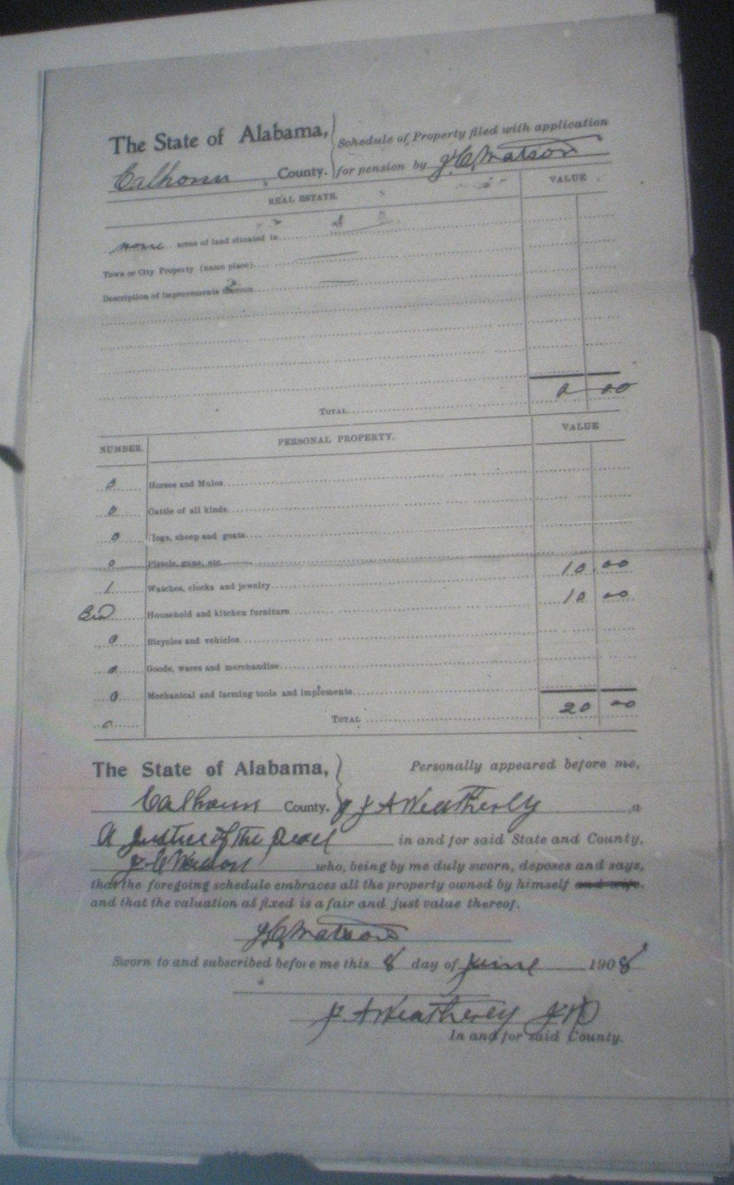 J C Watson pension application