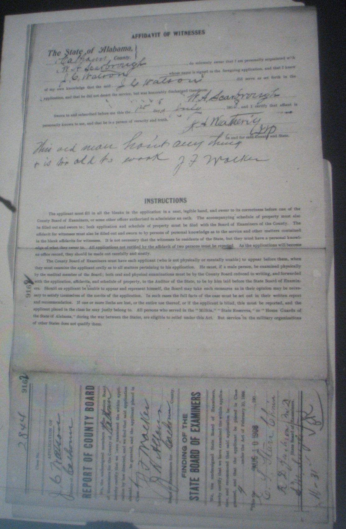 J C Watson pension application