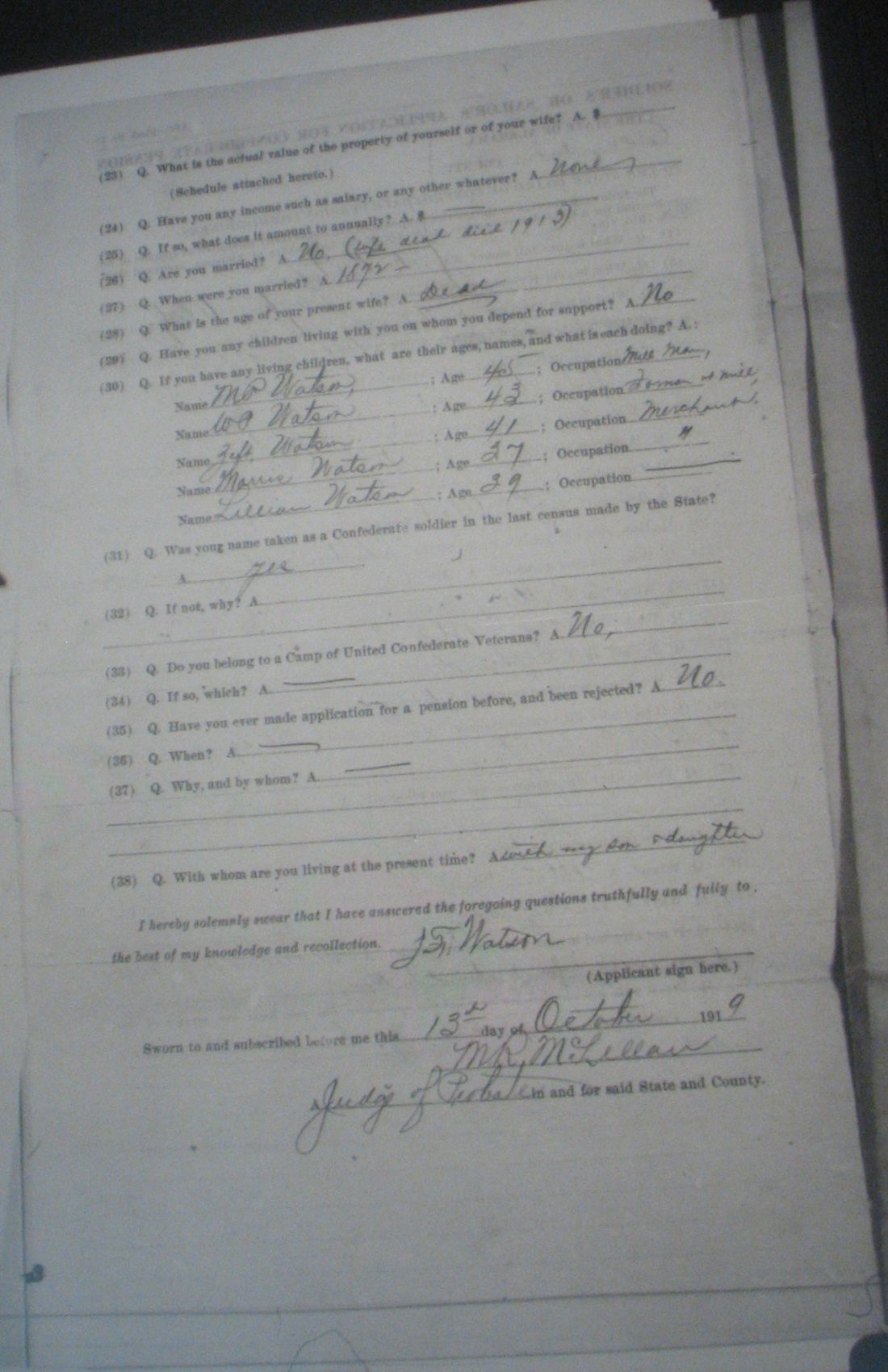 J F Watson pension application
