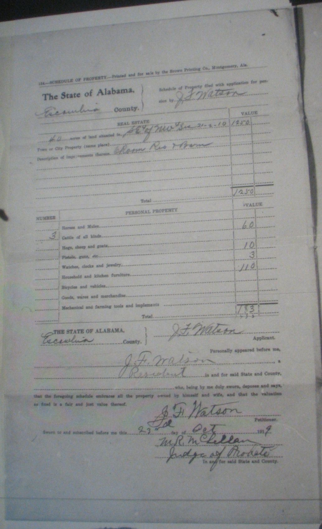 J F Watson pension application