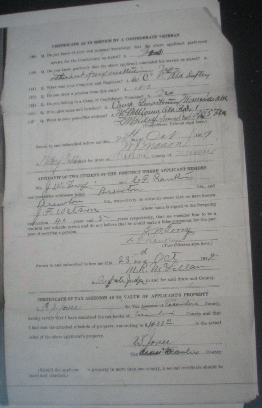 J F Watson pension application