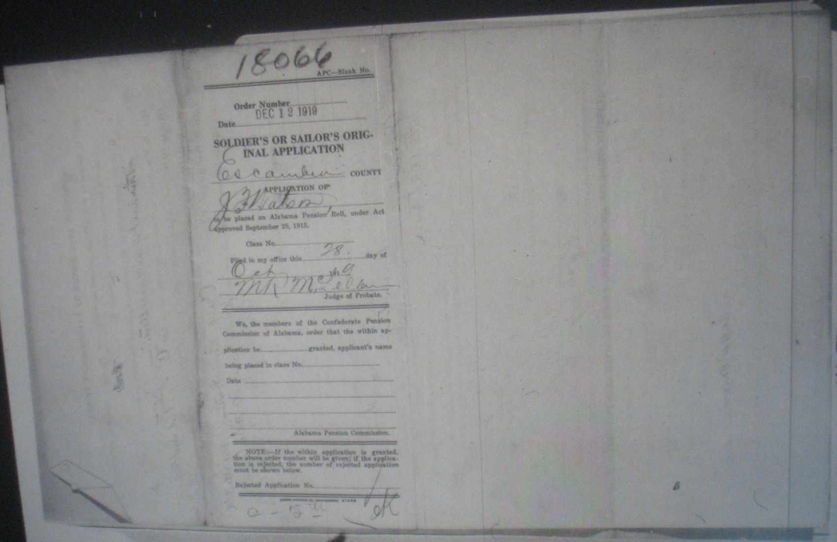 J F Watson pension application