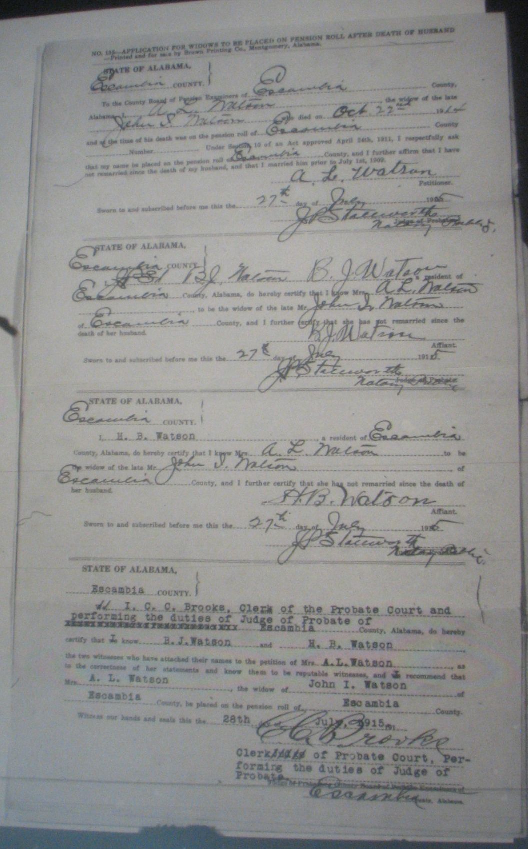 John I Watson pension application