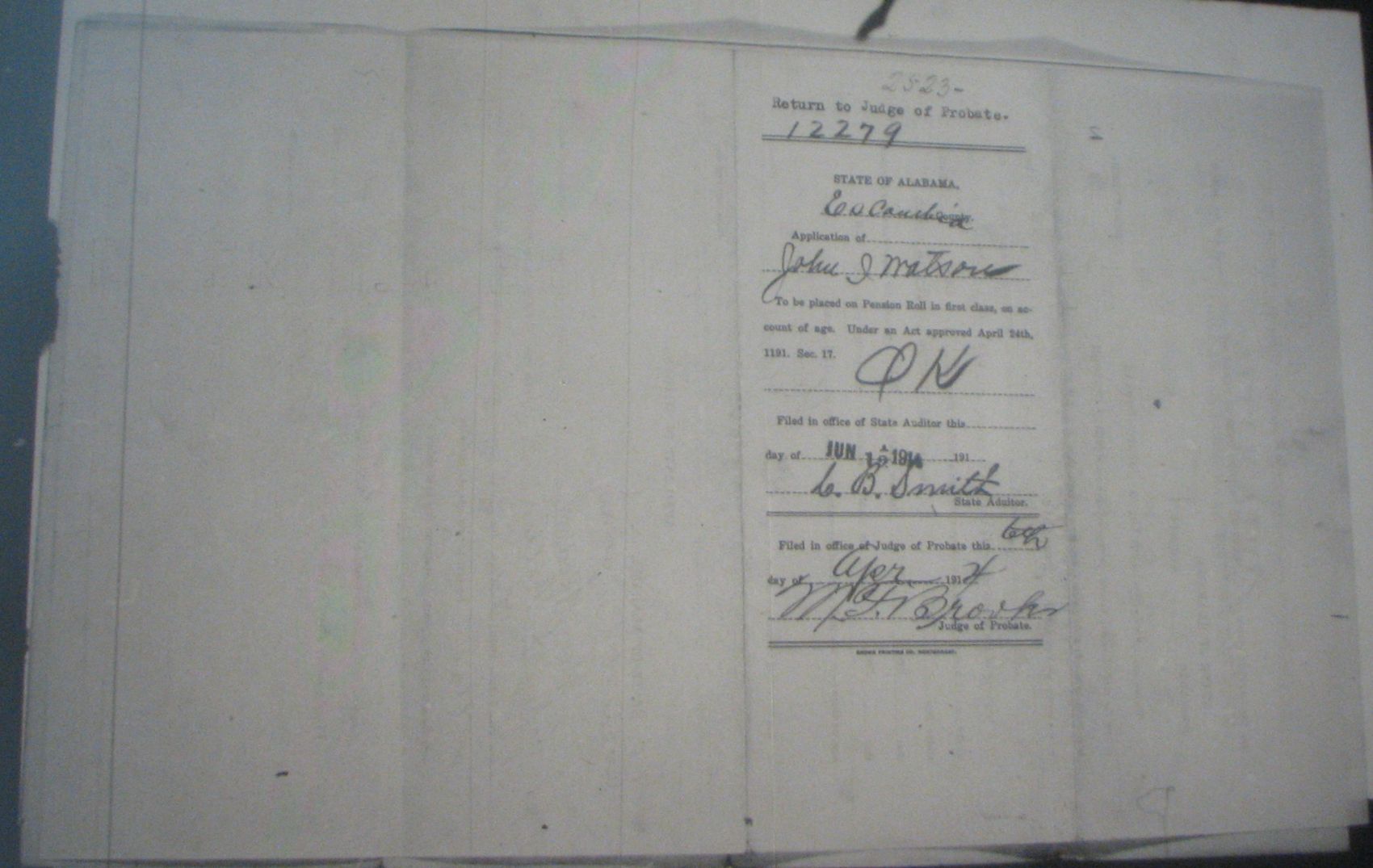 John I Watson pension application