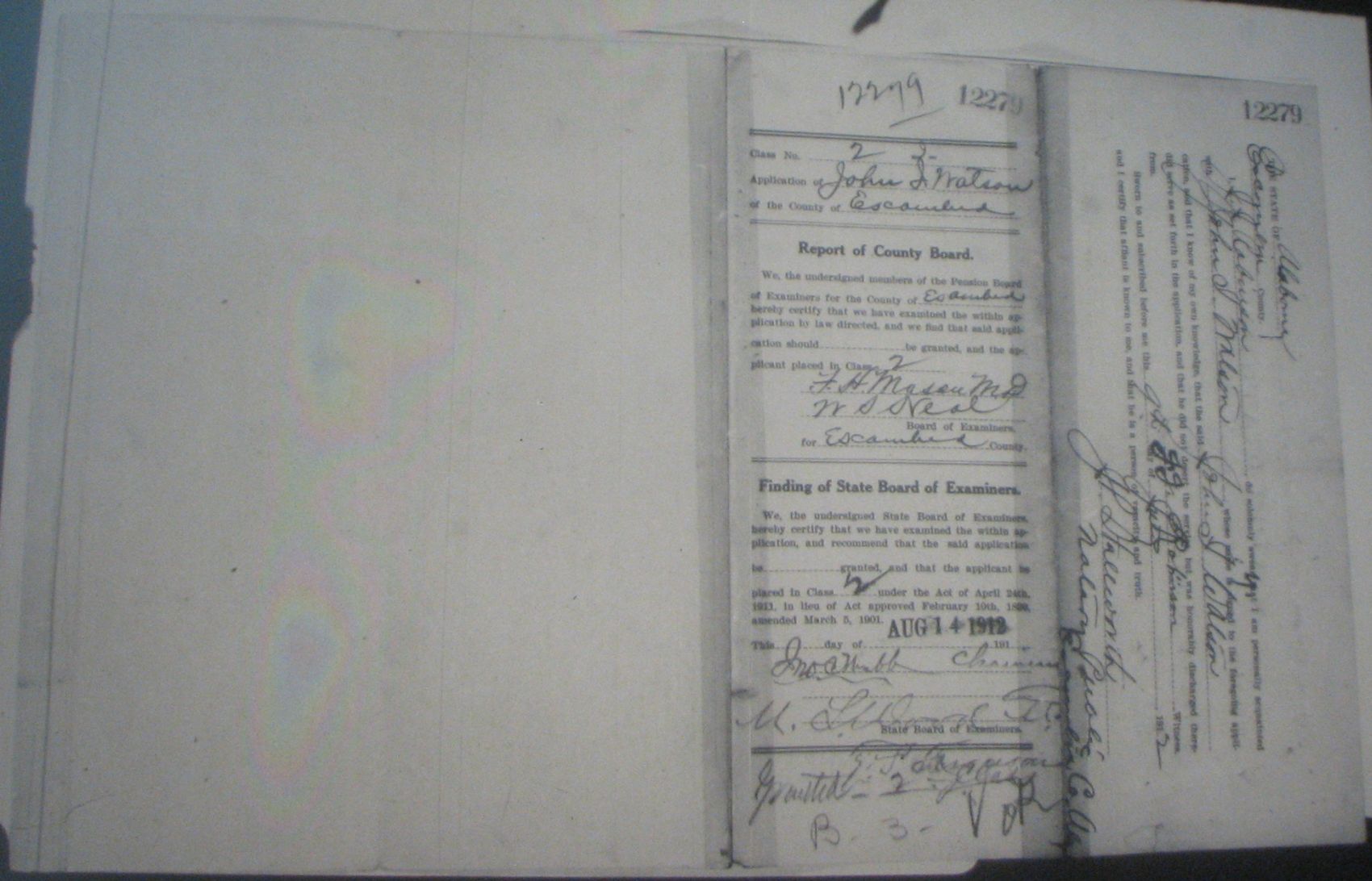 John I Watson pension application