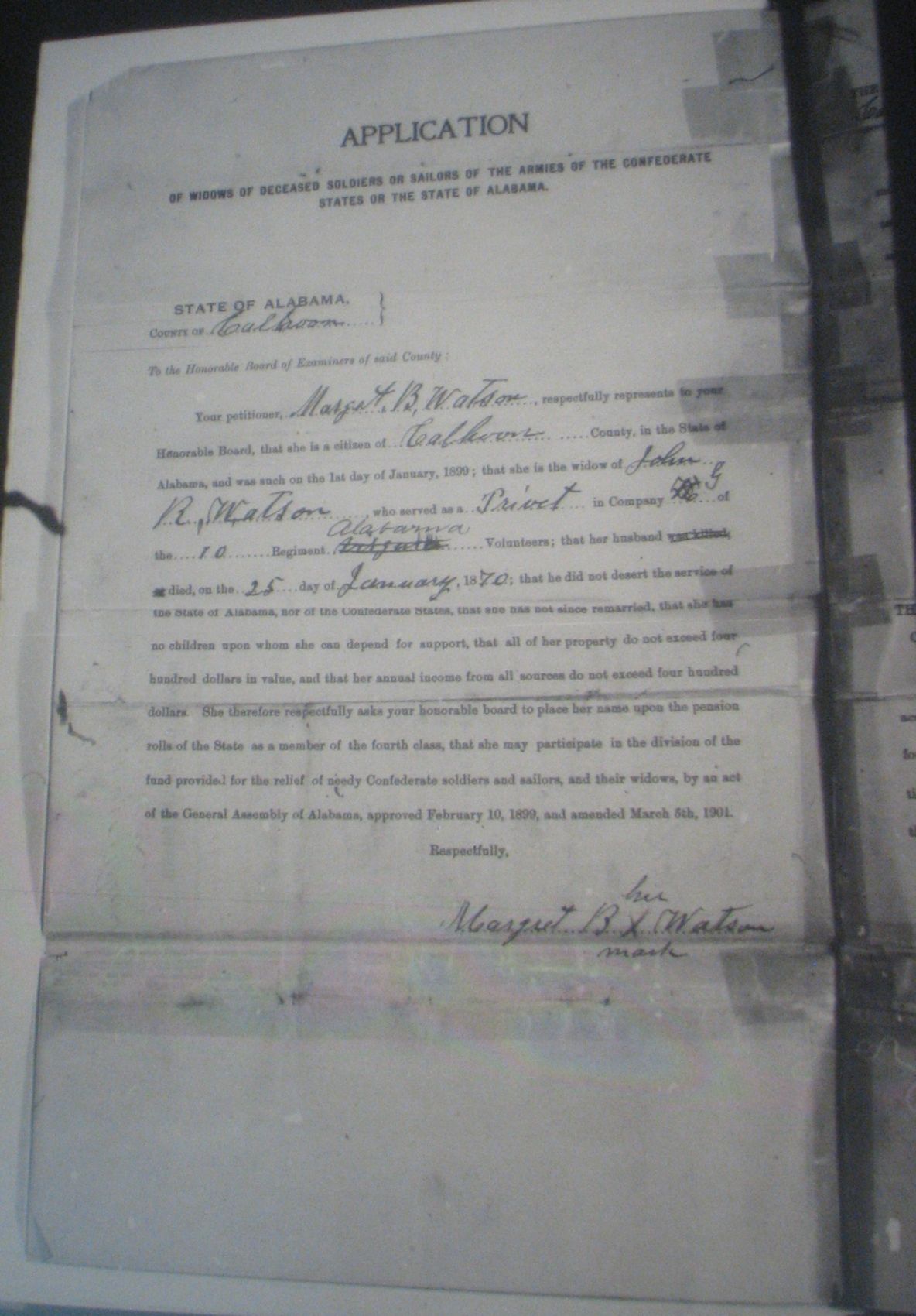 John R Watson pension application