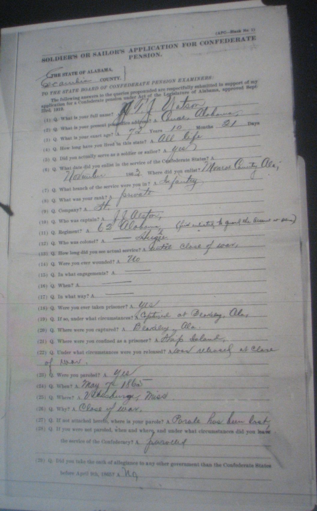 J T J Watson pension application