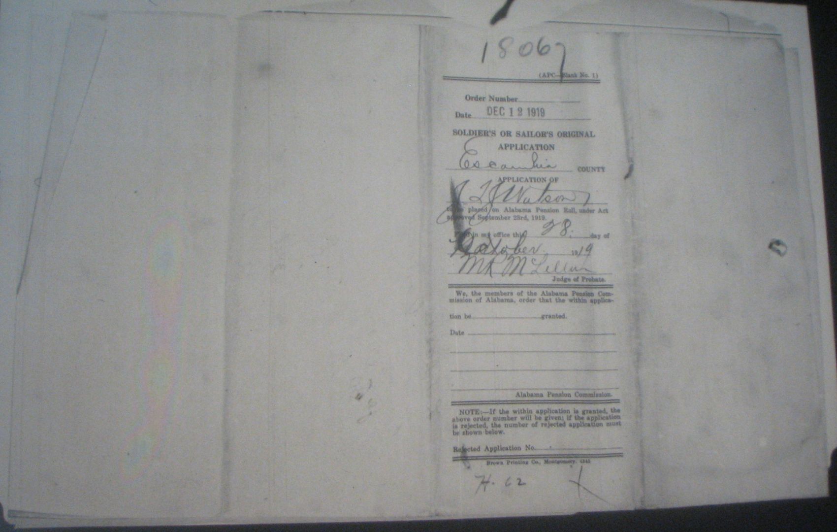 J T J Watson pension application