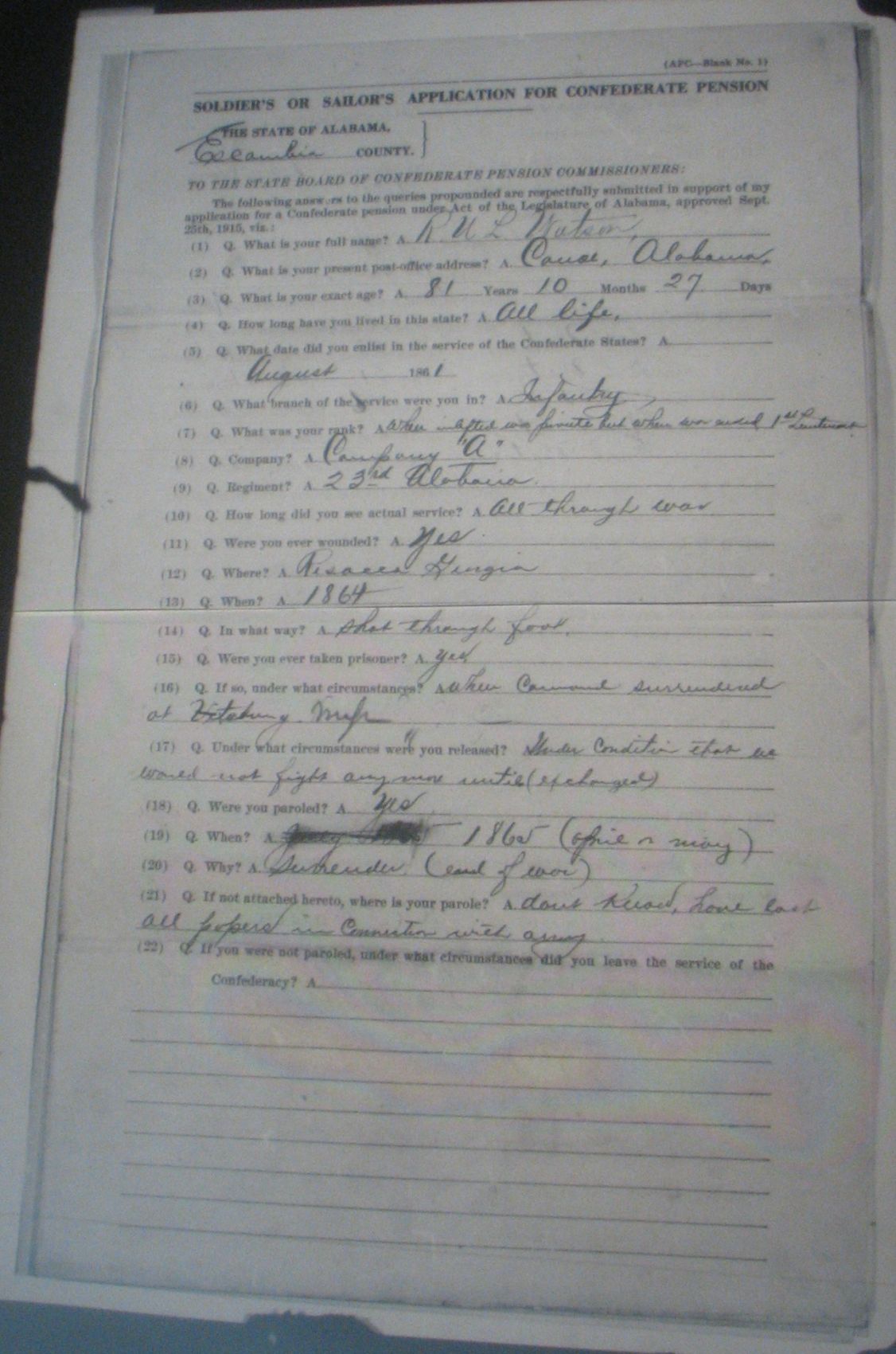 R U L Watson pension application