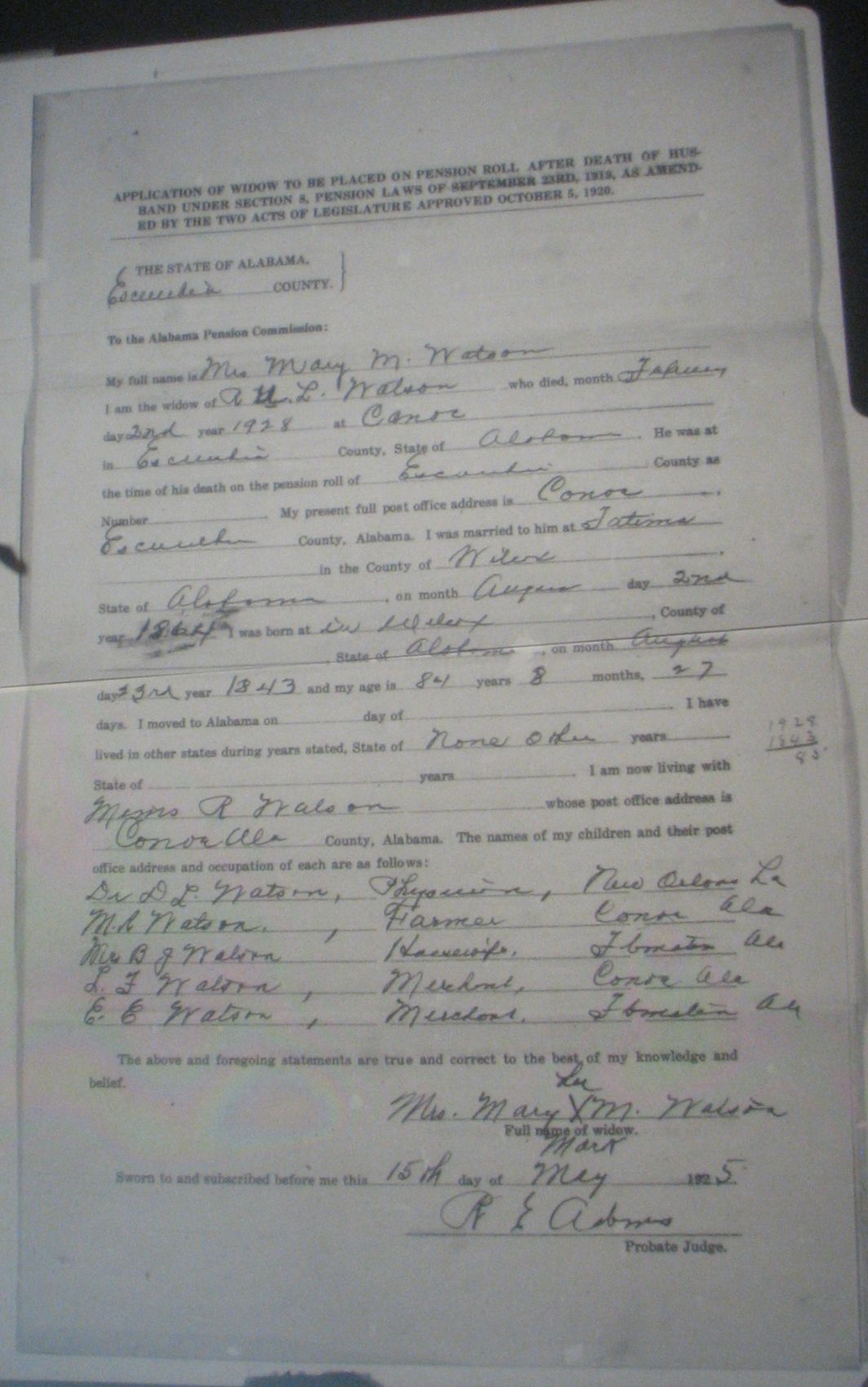 R U L Watson pension application