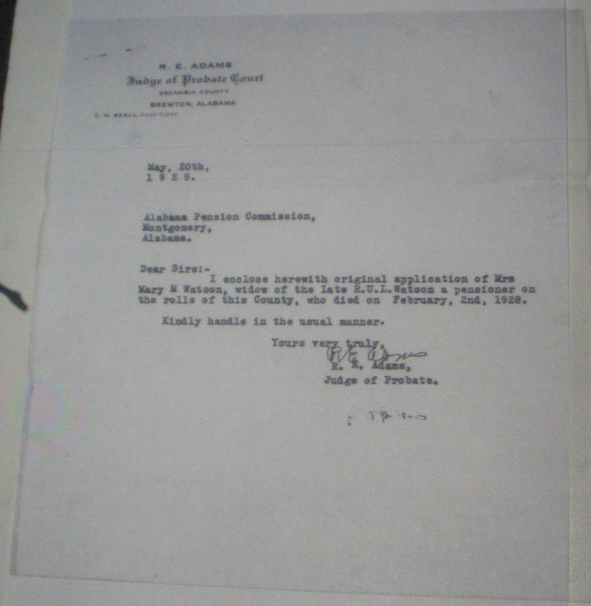 R U L Watson pension application