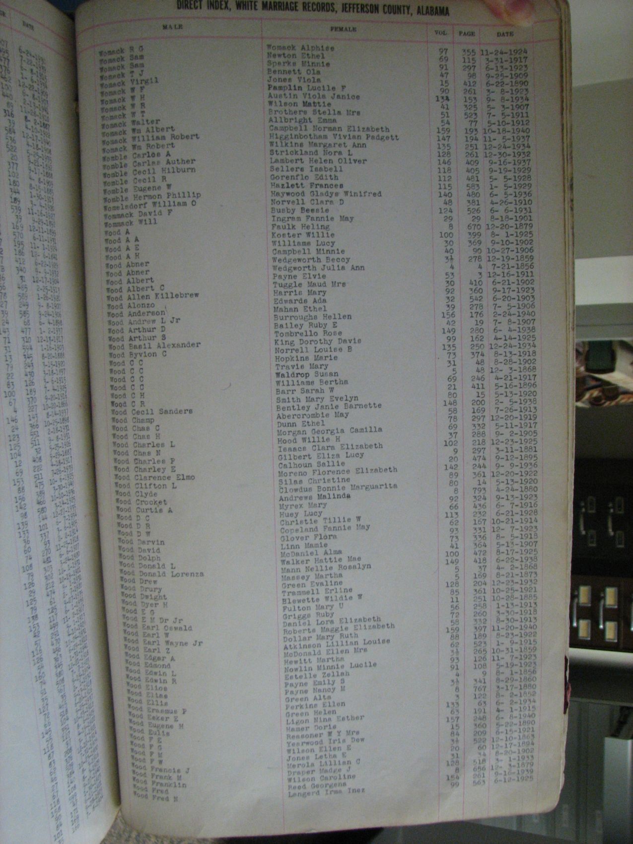 marriage record index page